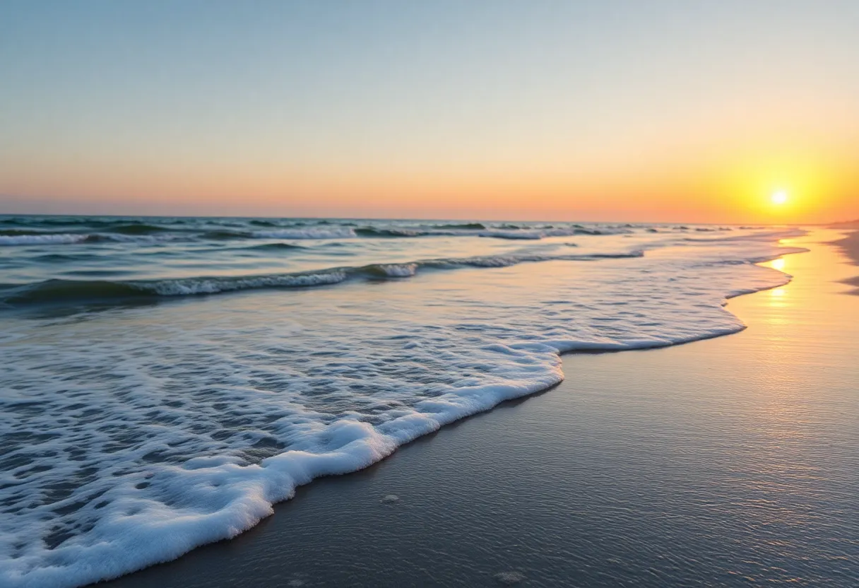 Sunset view over Myrtle Beach with calm waves