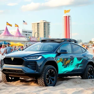 Tesla Cybertruck stuck in sand at Myrtle Beach
