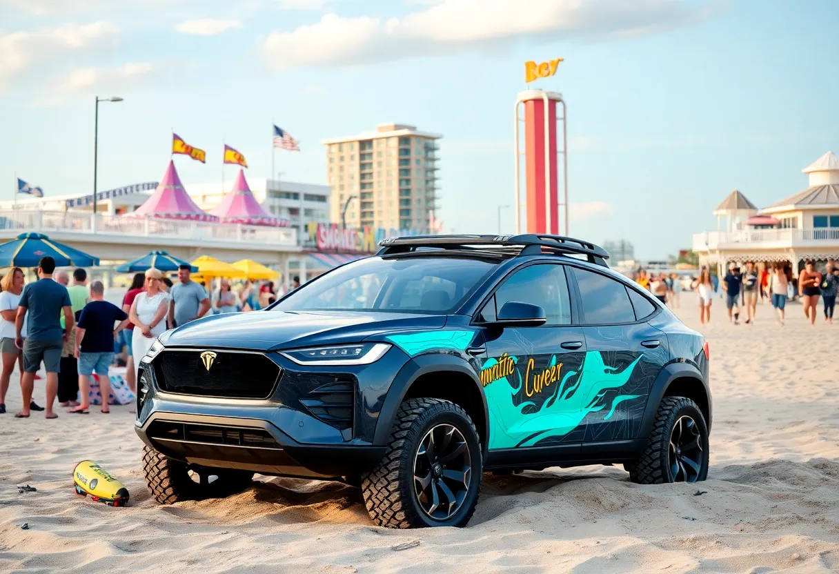 Tesla Cybertruck stuck in sand at Myrtle Beach