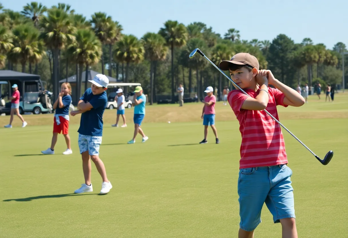 Young golfers enjoying a sunny day on the course in Myrtle Beach
