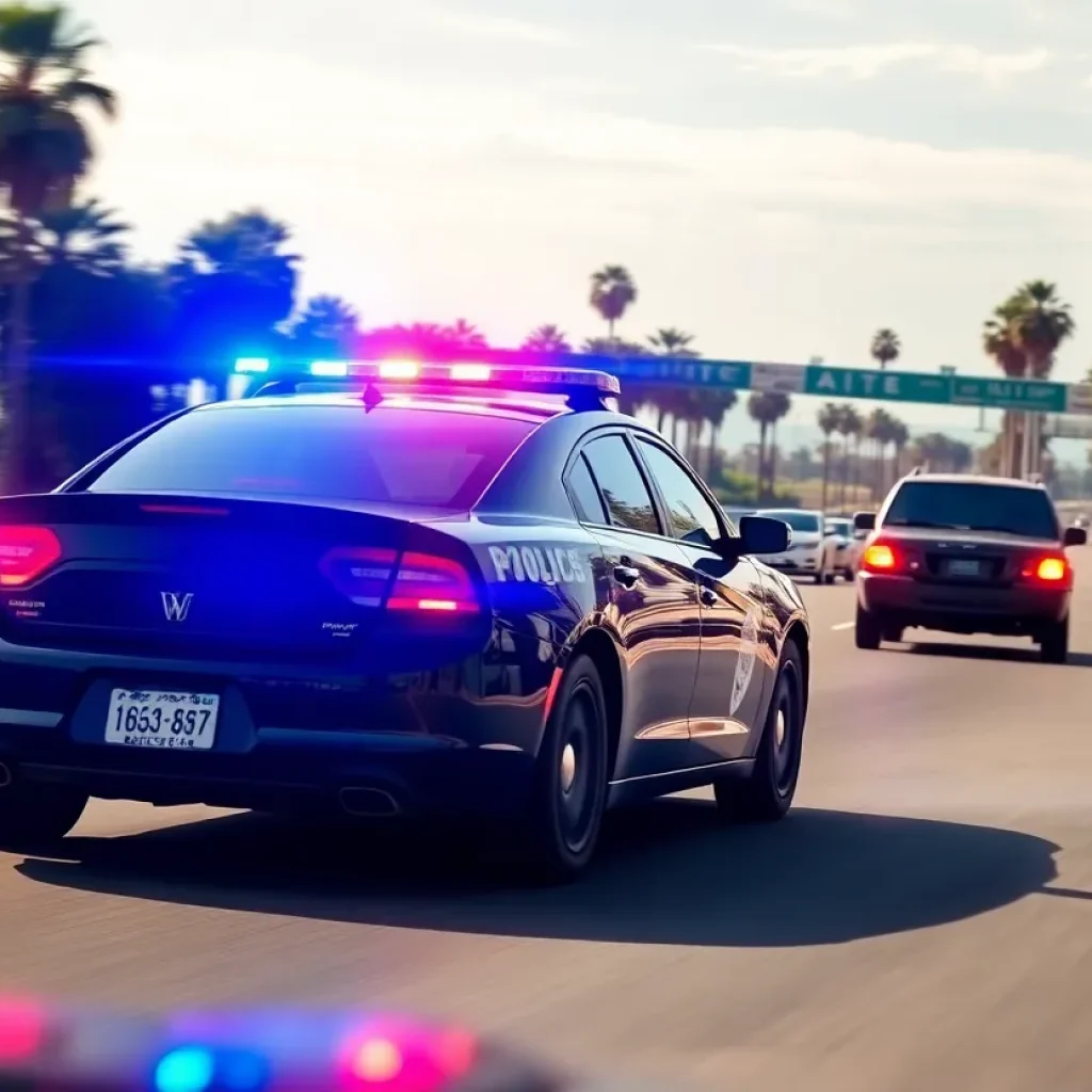 Police car lights in North Myrtle Beach during a chase