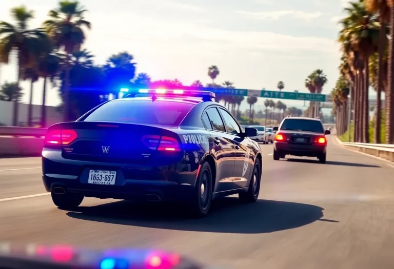 Police car lights in North Myrtle Beach during a chase