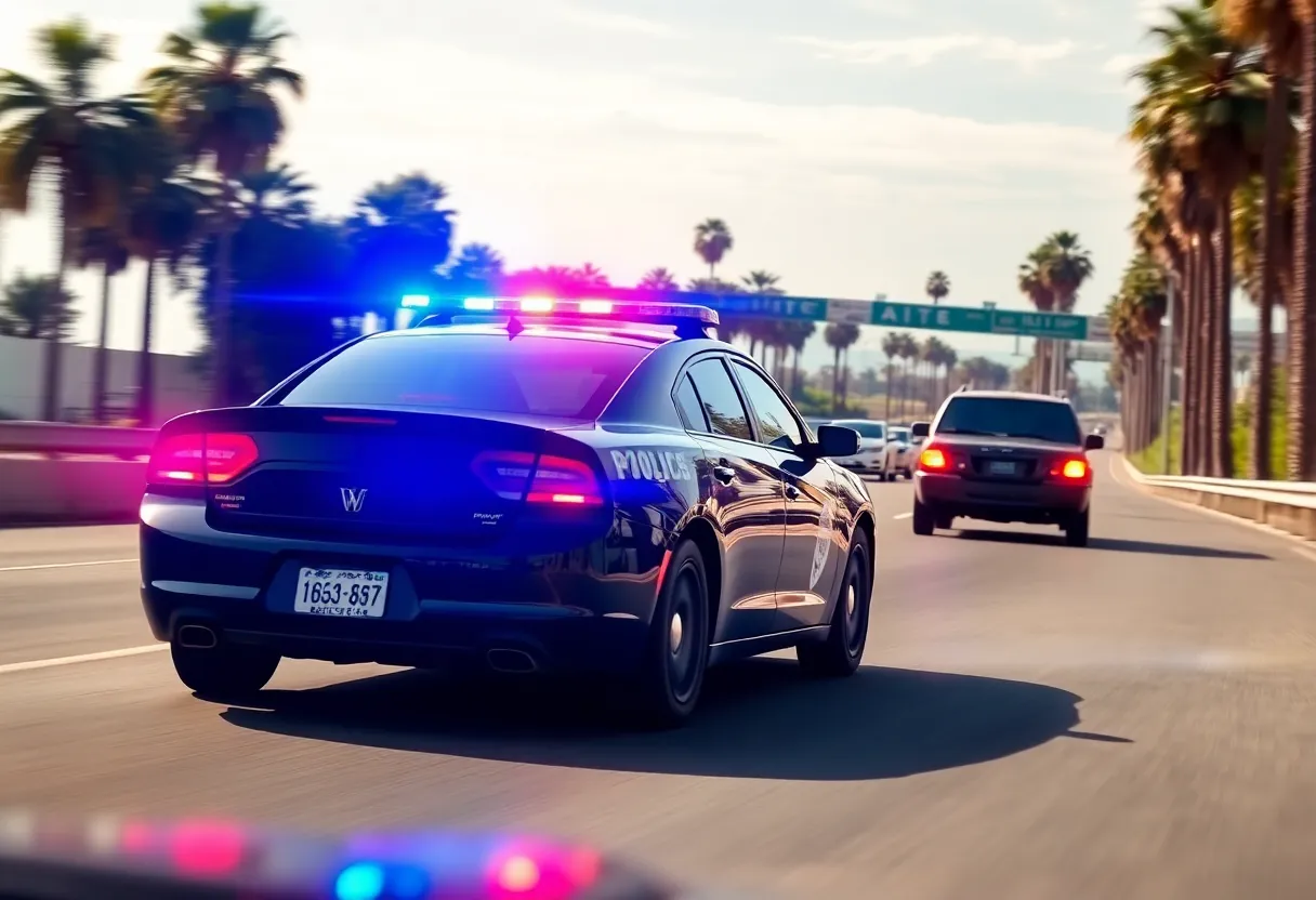 Police car lights in North Myrtle Beach during a chase