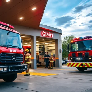 New fire station with firefighters and emergency vehicles in North Myrtle Beach
