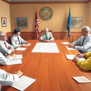 City Hall meeting room discussing fire station project