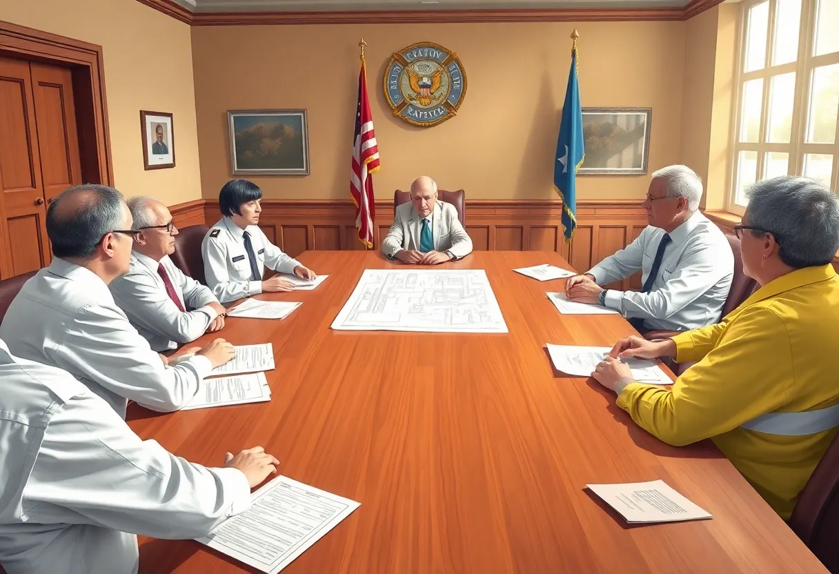 City Hall meeting room discussing fire station project