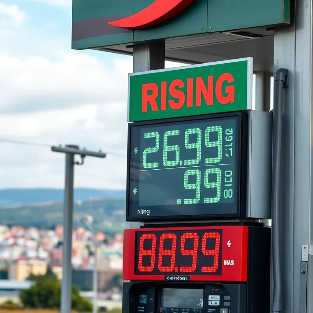 Fuel station with rising gas prices