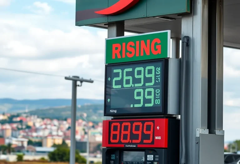 Fuel station with rising gas prices