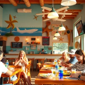 Interior photo of SeaSide SunRise Cafe filled with happy families dining