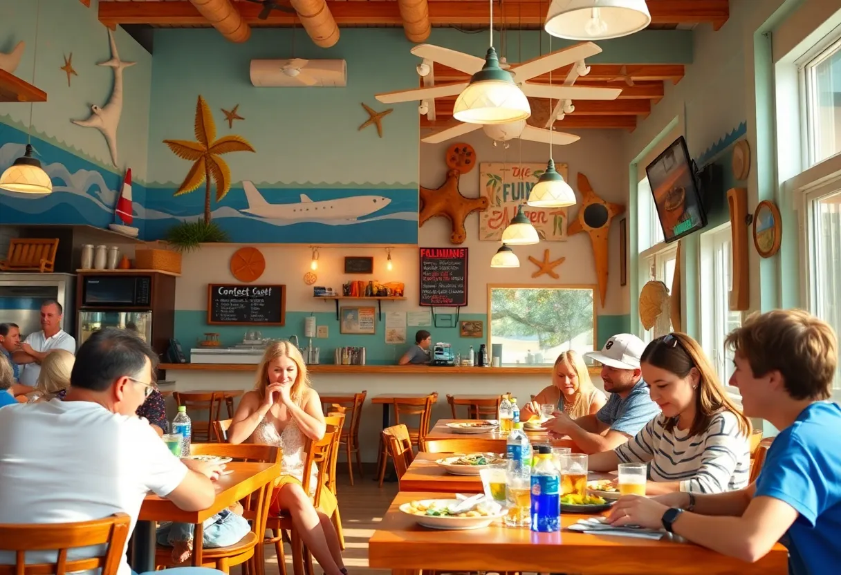 Interior photo of SeaSide SunRise Cafe filled with happy families dining