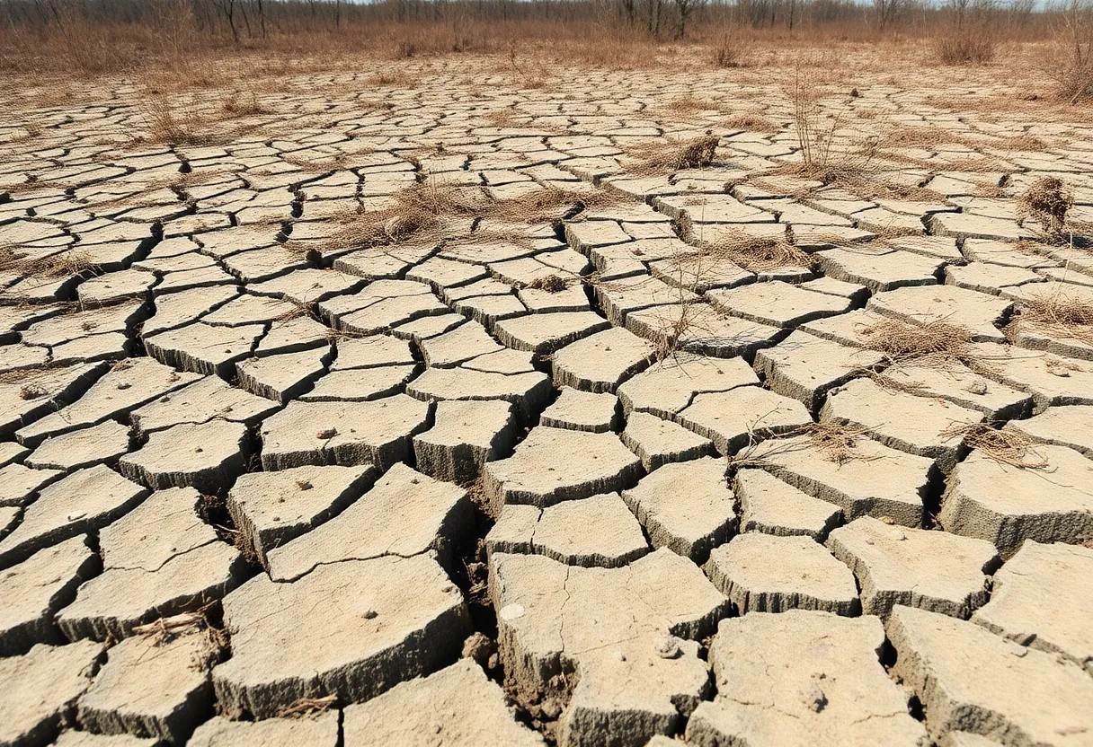 Dried land and cracked soil in South Carolina due to severe drought conditions.
