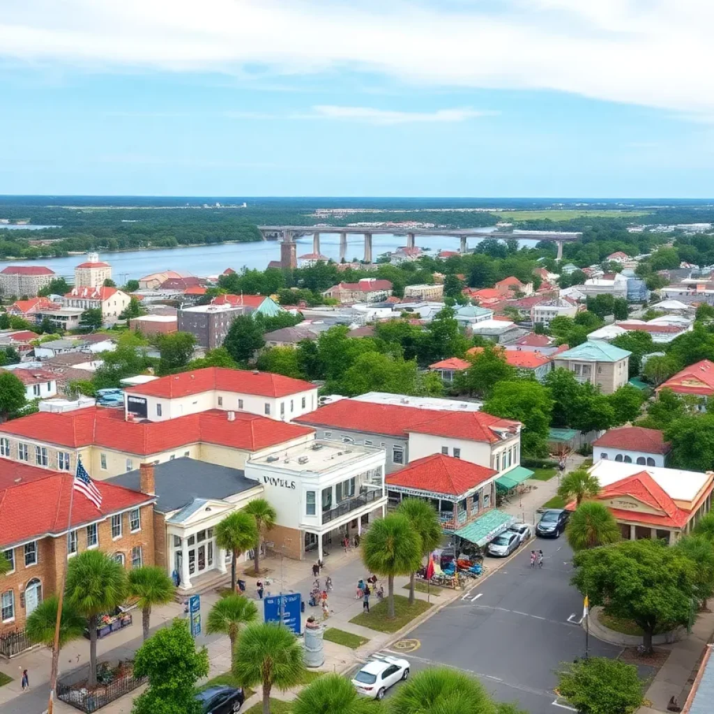 Aerial view of South Carolina showcasing its urban and natural beauty with diverse communities.