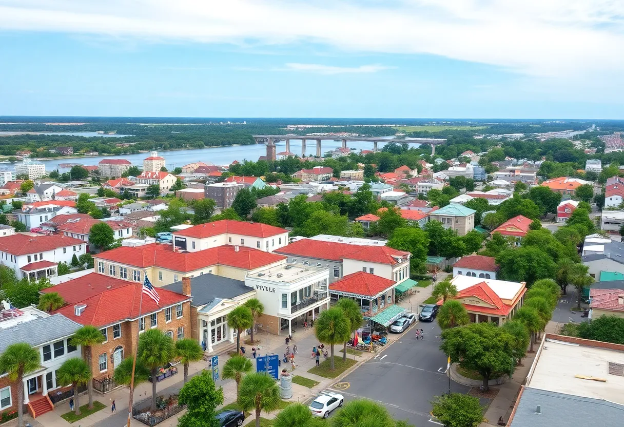 Aerial view of South Carolina showcasing its urban and natural beauty with diverse communities.