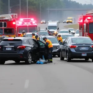 Emergency responders at the scene of a three-vehicle crash in Conway, SC