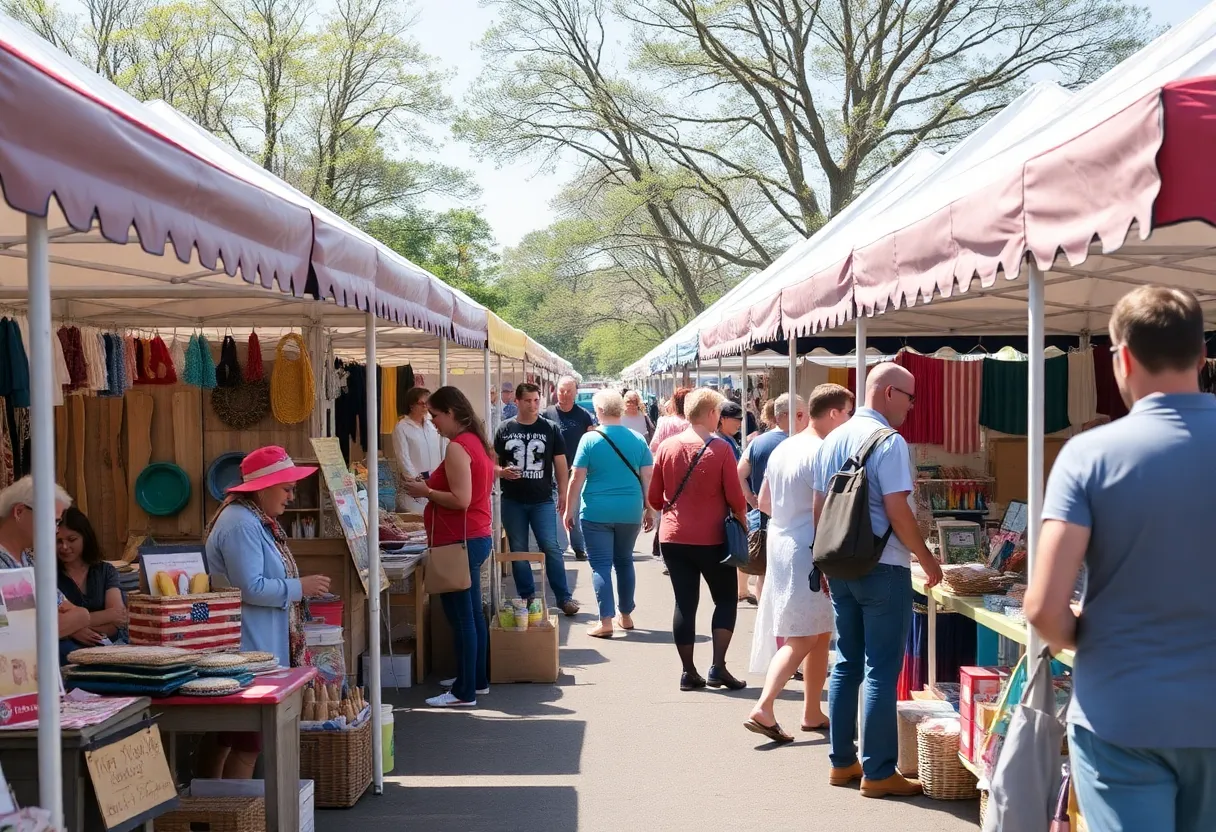 Visitors enjoying the Tuscany Community Craft Fair with various artisan crafts on display.