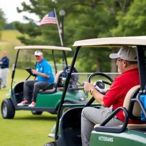 Disabled veterans participating in the PGA HOPE program at a golf course
