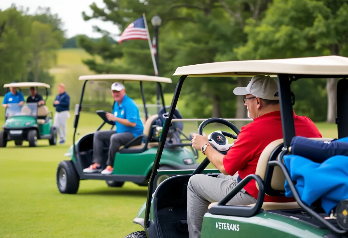 Disabled veterans participating in the PGA HOPE program at a golf course