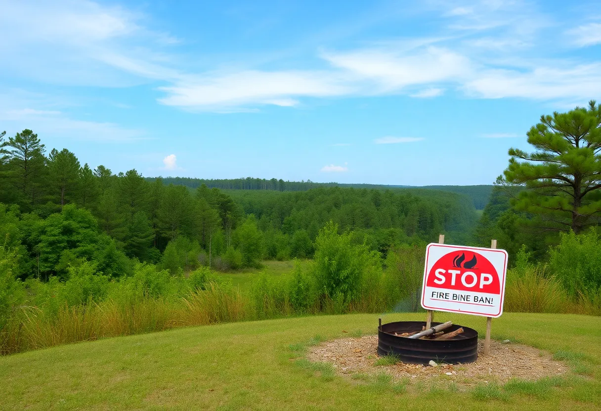 A warning sign for fire bans in a South Carolina forest.