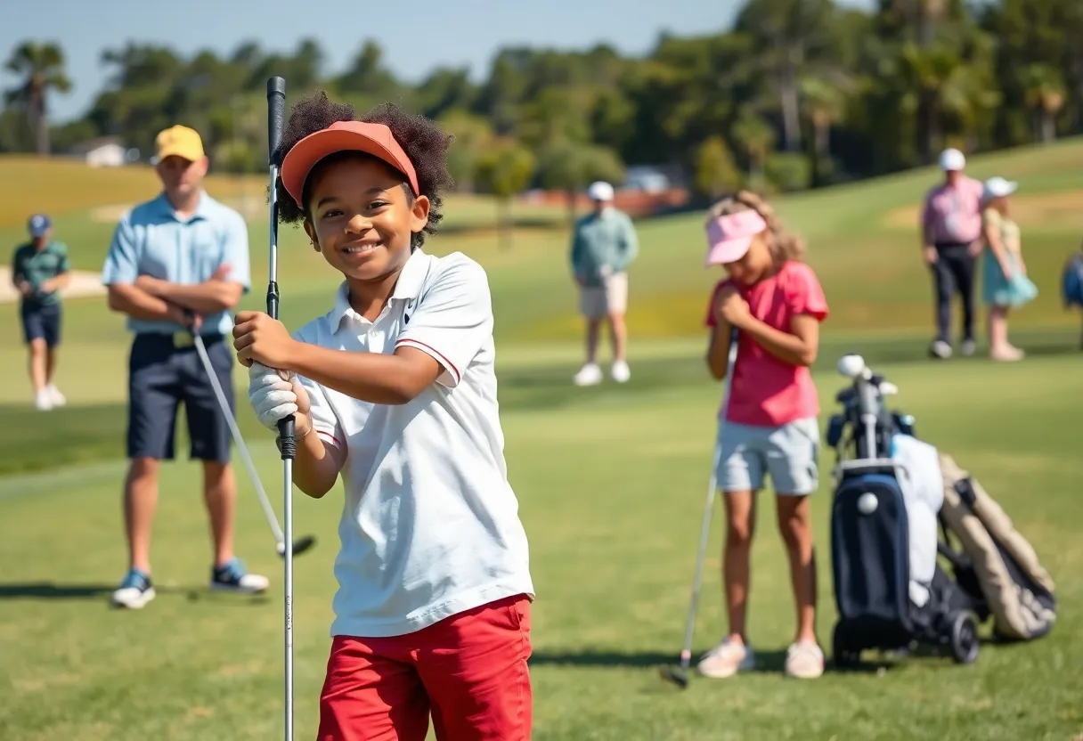 Young golfers practicing on a Myrtle Beach golf course